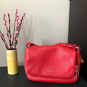 Fossil Red Crossbody Bag with Gold Hardware